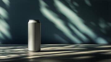 Can Beside a Wall Adorned With Shadows From Outdoor Foliage in Soft Morning Light. photo