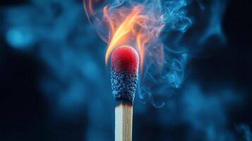 Flame Igniting From a Matchstick Creates a Dynamic Visual Display in Dark Surroundings photo