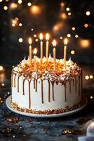 Celebratory Cake With Candles and Sparkling Decorations for Festive Occasions. photo