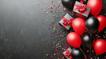 Festive Celebration With Black and Red Balloons and Gift Boxes Perfect for a Party photo