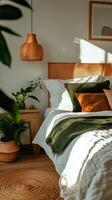 Cozy and Modern Bedroom Interior With Natural Light and Stylish Decor in a Serene Setting photo