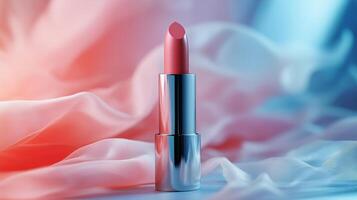 Pink lipstick on soft fabric photo