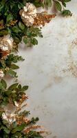 Decorative Floral Arrangement in Soft Tones With Green Leaves and White Flowers photo