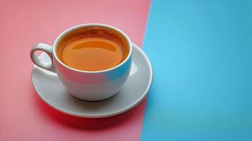 Coffee Cup Placed on a Vibrant Backdrop With Contrasting Colors in a Bright Setting. photo