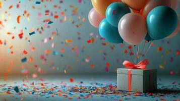 Colorful Balloons and a Gift Box Create a Festive Atmosphere for a Celebration photo