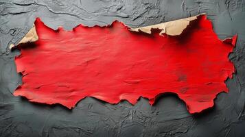 Red Torn Paper on a Textured Gray Wall Shows an Artistic Expression of Contrast and Creativity. photo