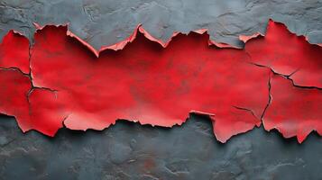Red Torn Paper on a Textured Gray Wall Shows an Artistic Expression of Contrast and Creativity photo