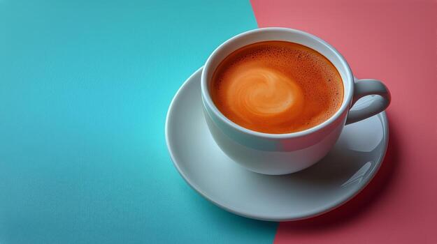 Cup of Coffee With Swirling Foam on Vibrant Colored Background photo