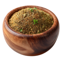 A wooden bowl filled with spices and herbs png