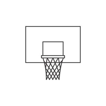 An outline icon of a basketball hoop with a net, symbolizing scoring and the objective of the game. vector