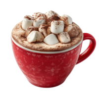 Delicious hot chocolate with marshmallows in a red mug winter beverage isolated on transprint background png