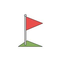 An icon of a red corner flag planted on a green patch, in a flat design, marking the boundaries of the soccer field. vector