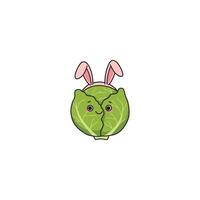 An icon of a cute cartoon green cabbage wearing pink bunny ears, symbolizing cuteness, playfulness, or an Easter theme. vector
