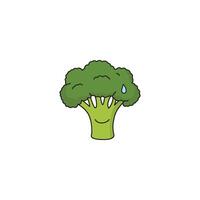 An icon of a cute cartoon broccoli floret with sweat drops, suggesting nervousness, exertion, or being overwhelmed. vector