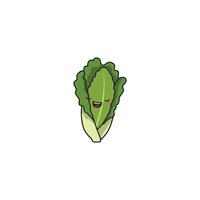 An icon of a cute cartoon green lettuce leaf with a happy smile, representing crispness and freshness. vector