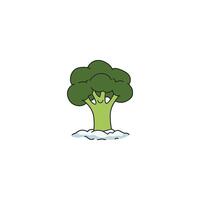 An icon of a cute cartoon broccoli floret partially covered in snow, indicating winter or frosty conditions. vector