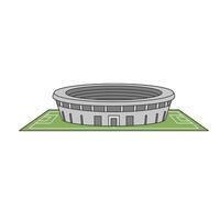 An icon of a soccer stadium with stands and a green field, depicted in a flat design, signifying the venue for major games. vector