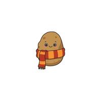 An icon of a cute cartoon potato wearing a striped orange and brown scarf, suggesting warmth or a cozy autumn theme. vector