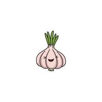 An icon of a cute cartoon garlic bulb with a happy smile, suggesting flavorful and aromatic qualities. vector