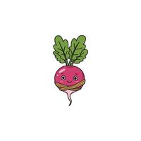 An icon of a cute cartoon radish wearing a red and white bandana, giving it a cool, adventurous, or rebellious vibe. vector