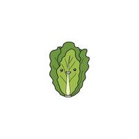 An icon of a cute cartoon green lettuce with a happy and contented face, symbolizing freshness and vitality. vector