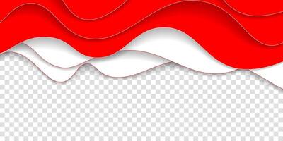 Waving red and white shape in transparent design. red and white isolated background with shadow design. indonesia independence day vector