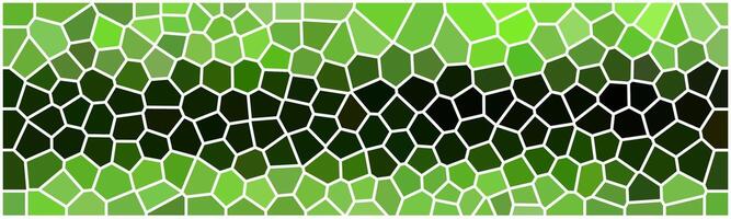 A green mosaic pattern with irregular polygonal shapes and a dark central gradient, outlined with white borders resembling stained glass. vector