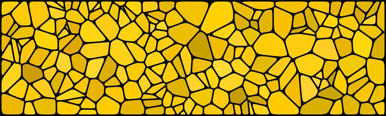A yellow mosaic pattern made of irregular stone-like shapes with black outlines, resembling stained glass or cracked tiles.