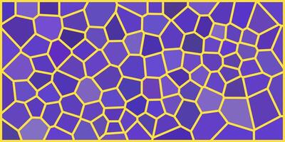 Abstract mosaic pattern with irregular purple tiles outlined in bright yellow, creating a dynamic, web-like design with varying shapes and shades of violet and blue. vector