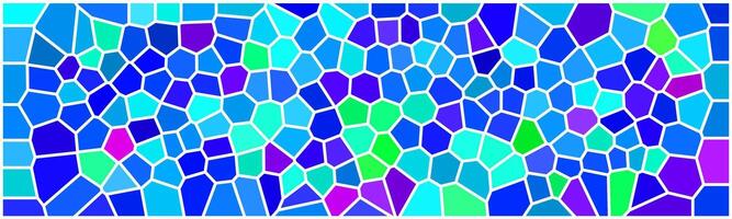 Colorful mosaic pattern with irregular polygon shapes in shades of blue, purple, green, and cyan, resembling stained glass. vector