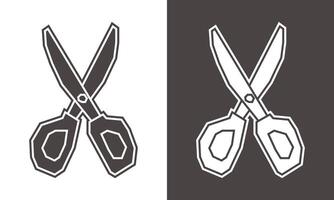 Minimal Scissors Icon in Black Filled and White Filled Cutout Style vector