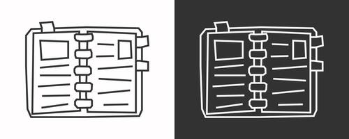 Minimal Notebook Icon in Black Line Art and White Line Art Cutout Style vector