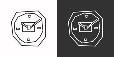 Wall Clock Icon in Black Line Art and White Line Art Cutout Style vector