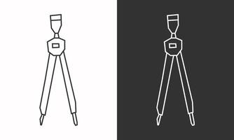 Compass Icon in Black Line Art and White Line Art Cutout Style vector