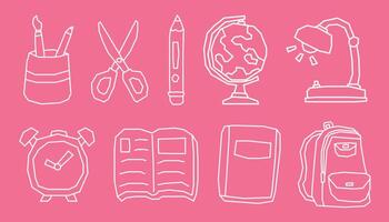 Minimal White Line School Supplies Elements Icon Set in Cutout Style vector