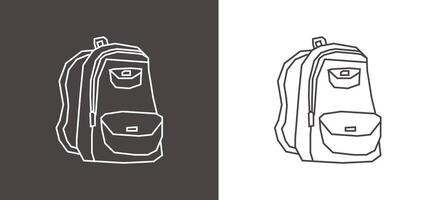 Backpack Icon in Black Line Art and White Line Art Cutout Style vector