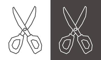 Simple Scissors Icon in Black Line Art and White Line Art Cutout Style vector