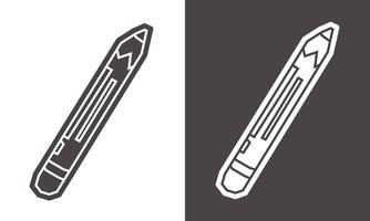 Simple Pencil Icon in Black Filled and White Filled Cutout Style vector