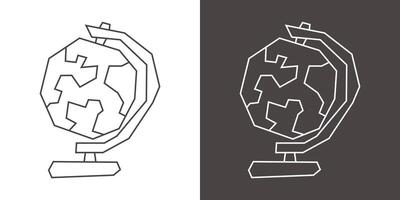 Simple Globe Icon in Black Line Art and White Line Art Cutout Style vector