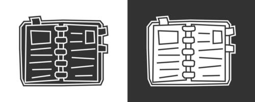 Minimal Notebook Icon in Black Filled and White Filled Cutout Style vector