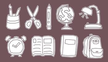 White Filled School Supplies Icon Set with Simple Cutout Style vector