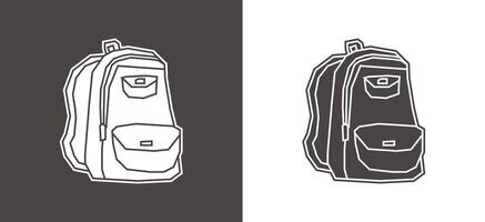 Backpack Icon in Black Filled and White Filled Cutout Style vector
