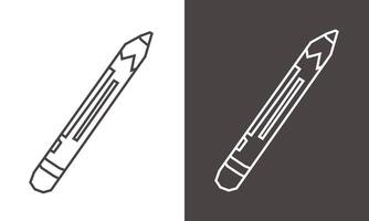 Simple Pencil Icon in Black Line Art and White Line Art Cutout Style vector