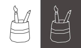 Minimal Pen Holder Icon in Black Line Art and White Line Art Cutout Style vector
