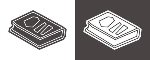 Closed Book Icon in Black Filled and White Filled Cutout Style vector