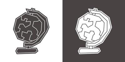 Simple Globe Icon in Black Filled and White Filled Cutout Style vector