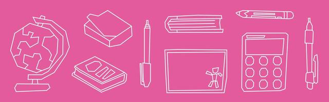 Minimal White Line School Desk Essentials Elements Icon Set in Cutout Style vector