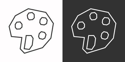Paint Palette Icon in Black Line Art and White Line Art Cutout Style vector