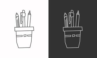 Pen Holder Icon in Black Line Art and White Line Art Cutout Style vector