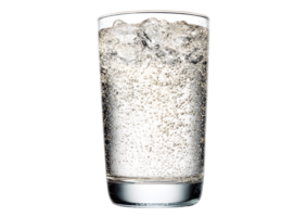 Refreshing soda water served in a clear glass with bubbles on a transparent background. Perfect for beverage illustrations in format. png
